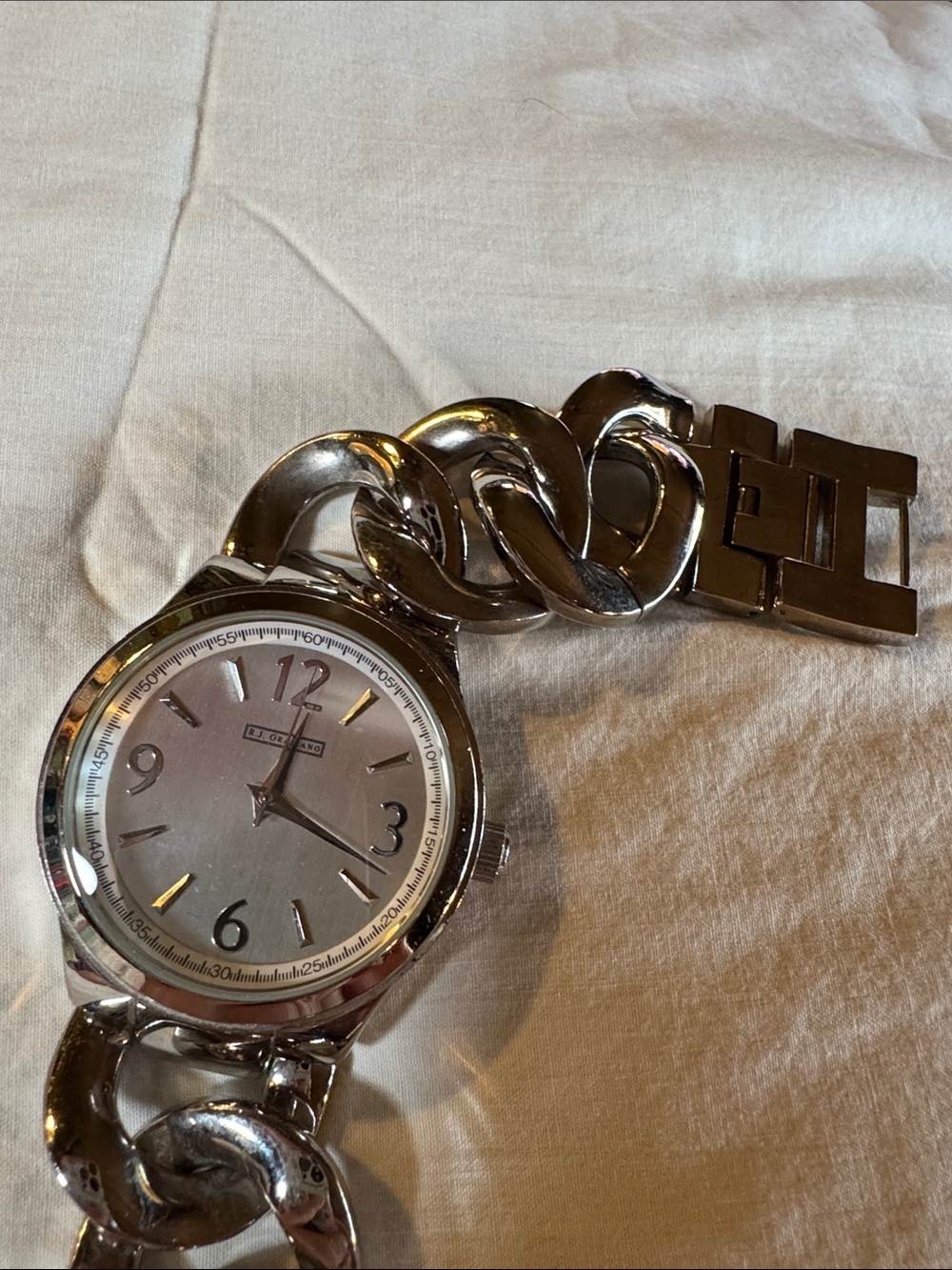 RJ Graziano Watch Womens 8” Wrist Silver Chain-Link Unisex Watch - Picture 3 of 5